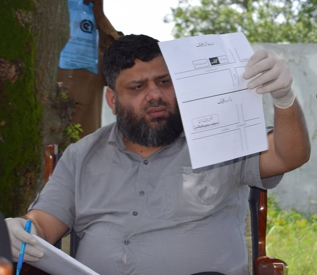 Dr. Ahmed Ejaz reviewing a clinic map at an outdoor free medical camp